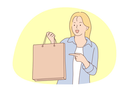illustration of a woman using a shopping bagのイラスト素材