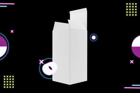 Neon Rectangle Box With Black Backgroundの写真素材