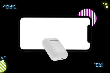 Neon Phone & Headphones With Black Background