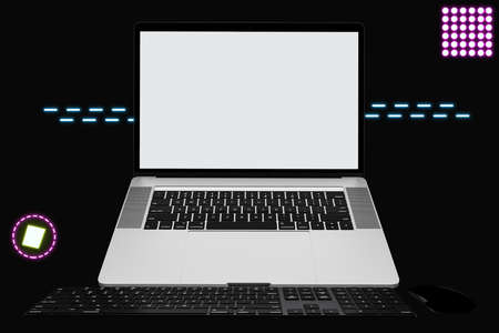 Neon PC V.3 With Black Backgroundの写真素材