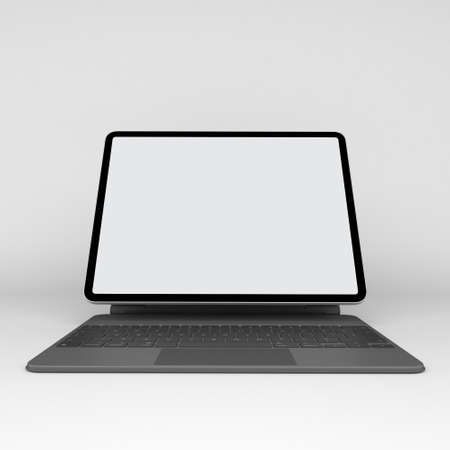 Tablet and Magic Keyboard With White Backgroundの写真素材