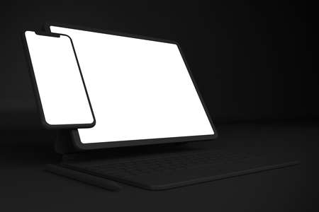 Dark Phone and Tablet With Black Backgroundの写真素材