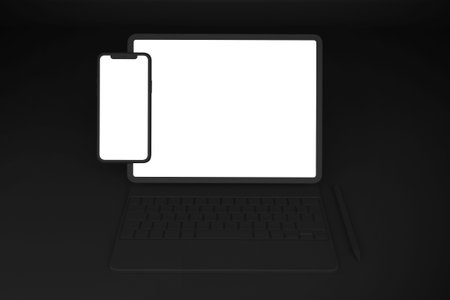 Dark Phone and Tablet With Black Background