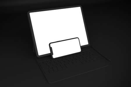 Dark Phone and Tablet With Black Backgroundの写真素材