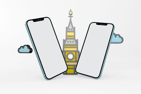 London & Phone With White Background