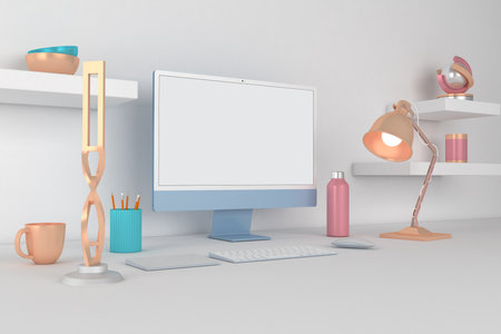 PC 2021 Desktop With White Backgroundの写真素材