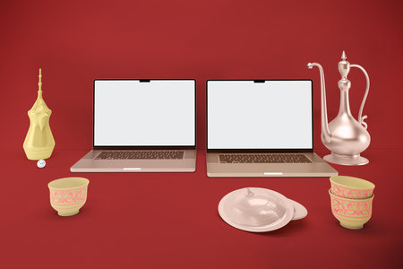 Eid Laptops and Rosary Front Sideの写真素材