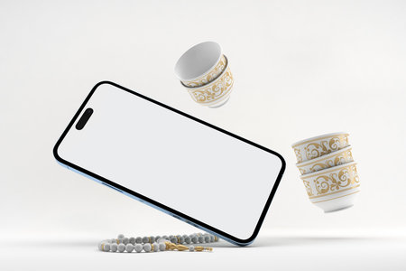 Eid Phone 14 Pro Front Side In White Backgroundの写真素材