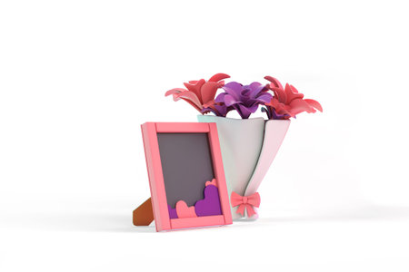 Flower Bouquet and Frame Left Side In White Background