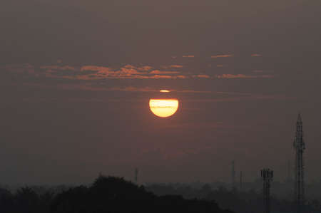 Beautiful sunrise in the middle townの写真素材