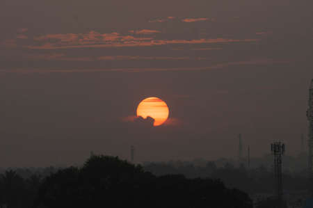 Beautiful orange  sunrise with cloudscapeの写真素材