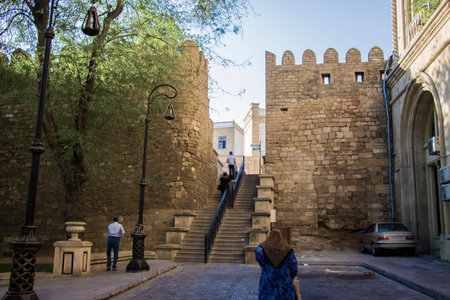Old stairs to the top of the old townの写真素材