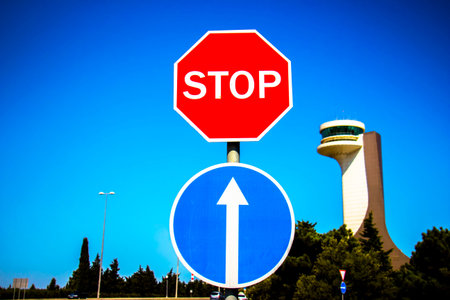 Traffic signs stop, stop to make wayの写真素材