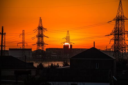 Sunrise in the early morning over the villageの写真素材