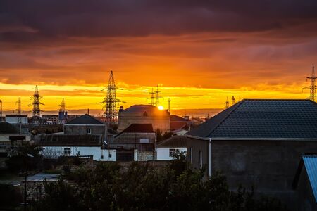 Sunrise in the early morning over the villageの写真素材