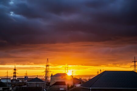 Sunrise in the early morning over the villageの写真素材