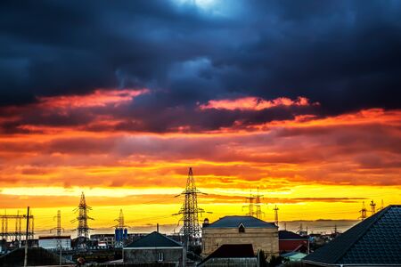 Sunrise in the early morning over the villageの写真素材