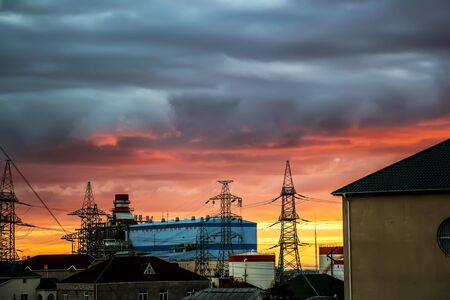 Sunrise in the early morning over the villageの写真素材