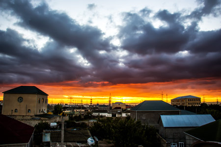 Sunrise in the early morning over the villageの写真素材