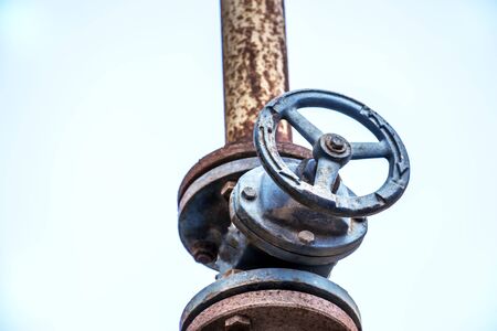 a large gas valve controller in blue with a gas brazier,の写真素材