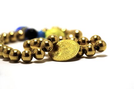 Russian gold coins. 5 ruble gold antique coin, made in 1885.の写真素材