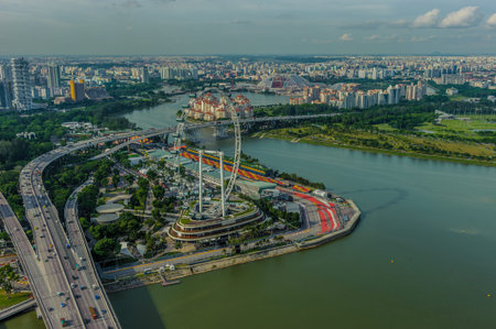 Aerial View of Singapore Flyer and Singapore background