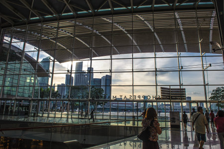 View from Inside Marina Bay Sands Shoppes with Singapore Skyline