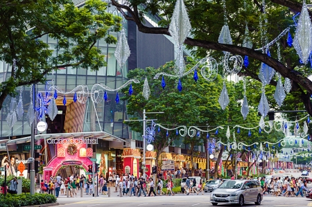 Orchard Road, Singapore, Decorated in Christmas Lightsのeditorial素材