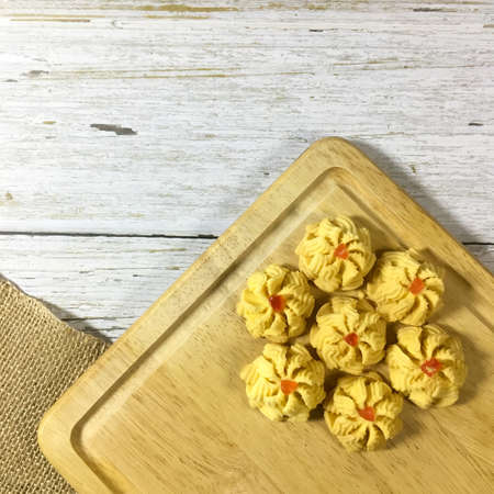 Spritz Cookies. Cookies are usually served during the festive or festive season. Decorated with a chopping board with several perspectives. Selective focus. Had a little big nose some area.の写真素材