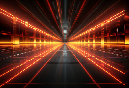 3d render, abstract background, glowing lines in the dark tunnelの素材