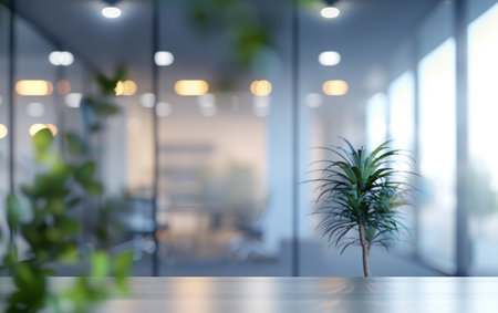 Office interior with plants. 3d rendering mock up toned imageの素材