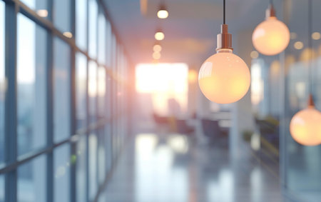 Light bulbs in a modern office. 3d rendering mock up toned imageの素材