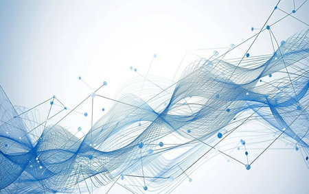 Abstract blue background with connected lines and dots. Graphic concept for your designの素材