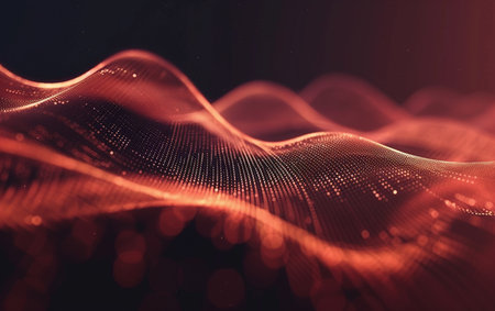 3d rendering of abstract digital wave with particles. Futuristic technology illustration.の素材
