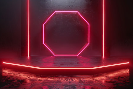 3d render, abstract background, neon light, empty room, studioの素材