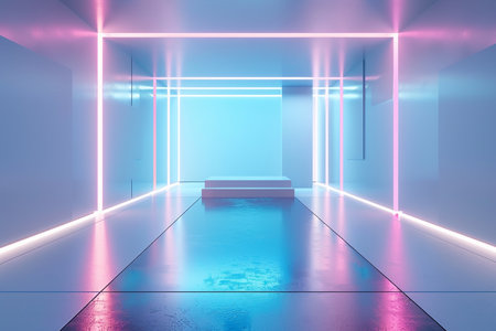 Abstract modern architecture background, empty open space interior. 3D renderingの素材