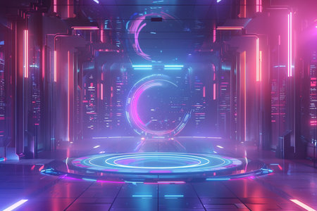 Futuristic Sci-Fi Neon Background. 3D Renderingの素材