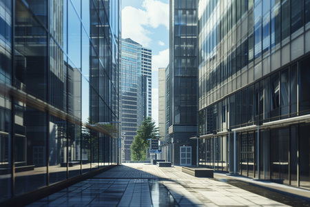 Modern office building with glass facade. Business concept. 3D Renderingの素材