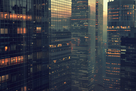 New York City skyscrapers at sunset. 3D Renderingの素材