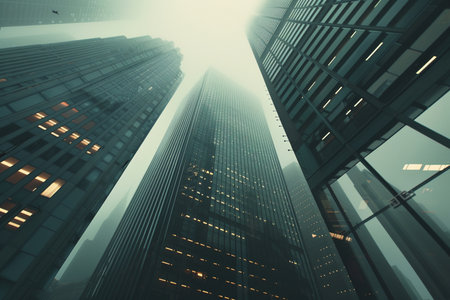low angle view of modern skyscrapers in hongkongの素材