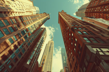 New York City skyscrapers, USA. Vintage toned.の素材