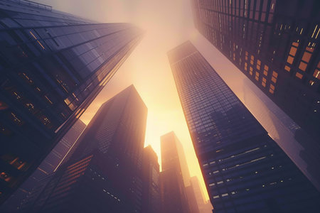 Modern skyscrapers in New York City at sunset, USA.の素材