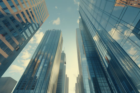 Modern skyscrapers in the city. Business concept of success.の素材