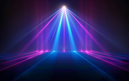 3d render, abstract background, empty stage, neon light, laser showの素材