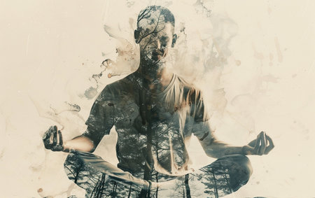 Hip hop dancer in action on grunge background. Double exposureの素材