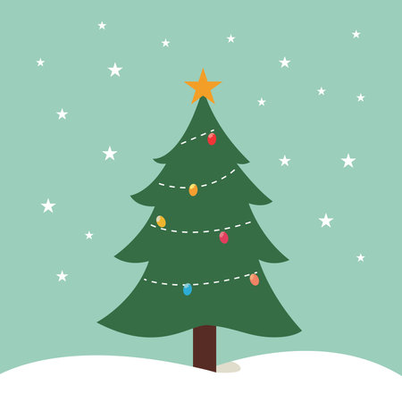 Christmas tree with garland. Vector illustration in flat design style.のイラスト素材