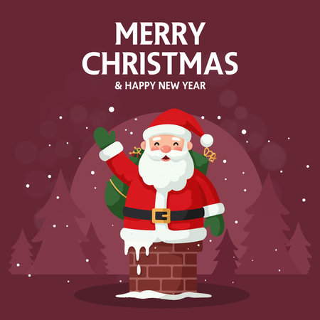 Merry Christmas and Happy New Year greeting card. Santa Claus in chimney. Vector illustrationのイラスト素材