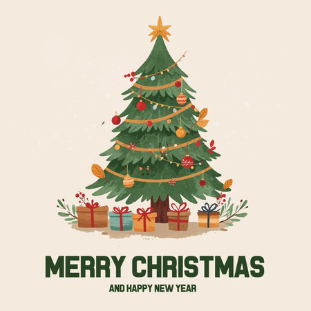 Merry Christmas and Happy New Year Greeting Card. Vector illustrationのイラスト素材