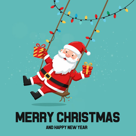 Merry Christmas and Happy New Year greeting card with Santa Claus. Vector illustrationのイラスト素材
