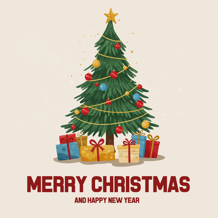 Merry Christmas and Happy New Year Greeting Card. Vector illustrationのイラスト素材